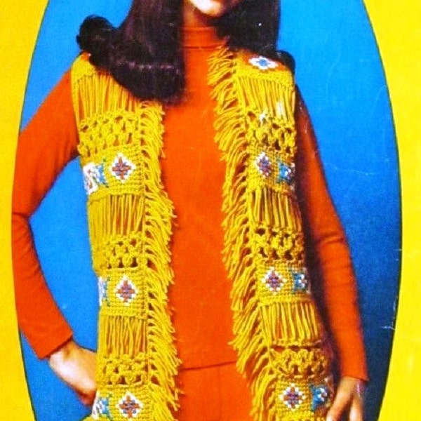 Crochet Hippie Fringed Vest PATTERN,Pocahontas Vest Pattern,Crochet Boho Pattern,Indian Tribal Navajo Native American PATTERN,