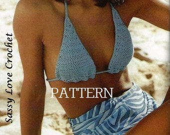 Crochet Fizzle Bikini Top Pattern,  Summer Beach Ladies Womens Pattern, Digital Download