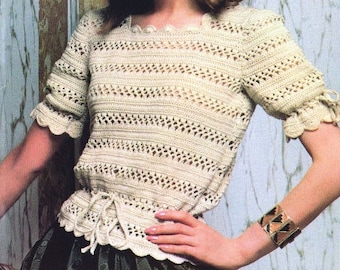 Crochet Filet Top Pattern, Fall Sweater Pattern  Digital Download-  Sizes 10-12, 14-16, 18-20