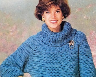 Crochet Turtleneck Sweater Pattern,  Raglan Pullover Sweater Pattern, Digital Download-Sizes: 8/10, 12/14, 16/18, 20/22