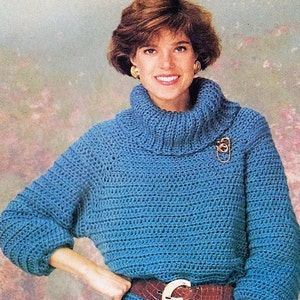 Crochet Turtleneck Sweater Pattern,  Raglan Pullover Sweater Pattern, Digital Download-Sizes: 8/10, 12/14, 16/18, 20/22