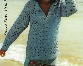 Crochet U.K. Divine Tunic PATTERN, Ladies Womens Summer Blue Tunic Beach Cover-up Pattern, PDF Download - U.K. Version