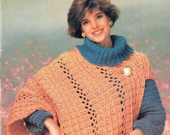 Gehaakte sjaal WRAP Poncho damespatroon, gehaakt omslagmantelpatroon, gehaakt damespatroon - Instant Download