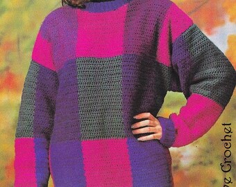 Crochet Turtleneck Pullover Sweater Pattern,  Womens Crochet Fall Pattern -  PDF Download