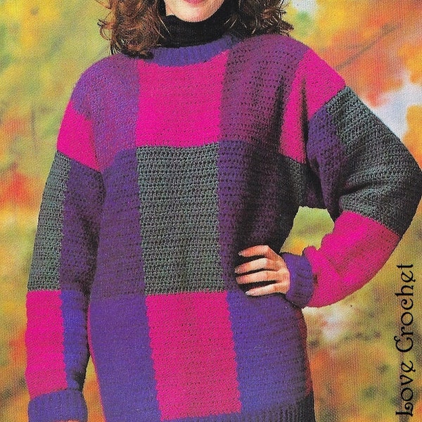 Crochet Turtleneck Pullover Sweater Pattern,  Womens Crochet Fall Pattern -  PDF Download