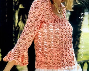Crochet Top Pattern Pullover Peach Sweater Women Crochet Pattern - PDF Download - Sizes XS - 3XL