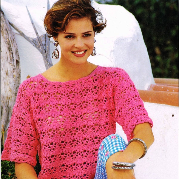 Crochet Pink Tunic Top Pattern, Pink Fanfare Sweater Pattern, Crochet Summer Top, Crochet Blouse Pattern, PDF Download -U.S.Version