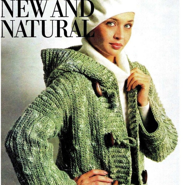 Crochet Sweater Toggled Buttoned Down Hooded  Coat pattern  - PDF Pattern