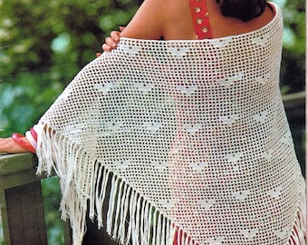Crochet Lace White Filet Shawl Pattern, Triangle Lace Pattern, Crochet Shawl, Wrap, - PDF Instant Download