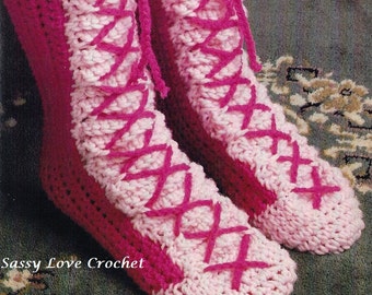 Crochet Slipper Pattern, Socks, Accessories, Adult Crochet Slippers, Bed Socks, Women Slippers, Boot Lace up Pattern - Instant Download