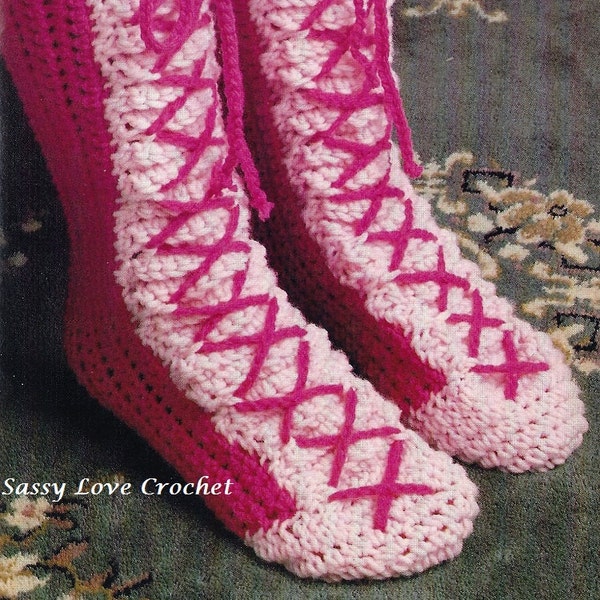 Crochet Slipper Pattern, Socks, Accessories, Adult Crochet Slippers, Bed Socks, Women Slippers, Boot Lace up Pattern - Instant Download