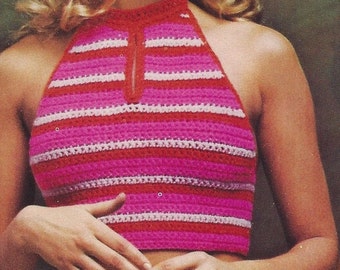 Crochet Halter Top Pattern, Vintage Crop Top,  Summer Top Crochet Top PATTERN-  Digital Download