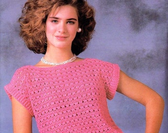 Crochet Sweater Pullover Pattern,  Womens Sweater Pattern, Shabby Chic Pink Top PATTERN- Digital Download,