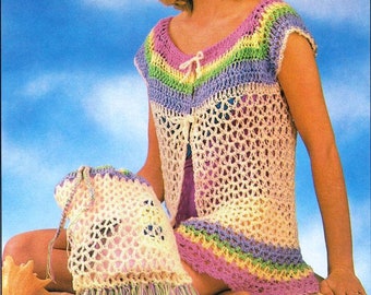 Gehaakt strand cover-up patroon, gehaakt strandtas patroon, gehaakt cover-up patroon, gehaakte hoofdband-PDF-download, klein - extra groot