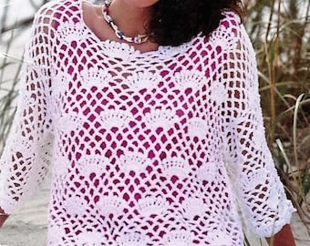 Crochet Tunic PATTERN, Ladies Womens Summer Pullover; Comes in Plus Sizes,  Beach Cover-up Pattern, PDF Download