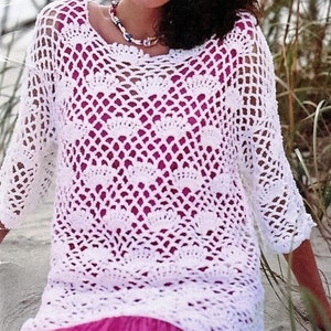 Crochet Tunic PATTERN, Ladies Womens Summer Pullover; Comes in Plus Sizes,  Beach Cover-up Pattern, PDF Download