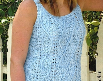Crochet Summer Top Pattern, Crochet Vest Pattern, Womens Cabled Vest Pattern, Cabled Crochet Pattern, Summer Vest pattern - PDF Download
