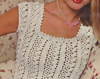 Crochet Farrell Fawcett Top PATTERN, Women's Summer Sleeveless White Blouse Crochet Pattern - PDF Download