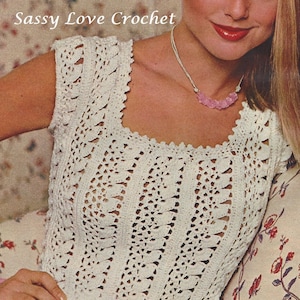 Crochet Farrell Fawcett Top PATTERN, Women's Summer Sleeveless White Blouse Crochet Pattern - PDF Download