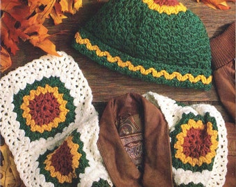 Crochet Granny Square Sunflower Hat Scarf set PATTERN- Digital Download