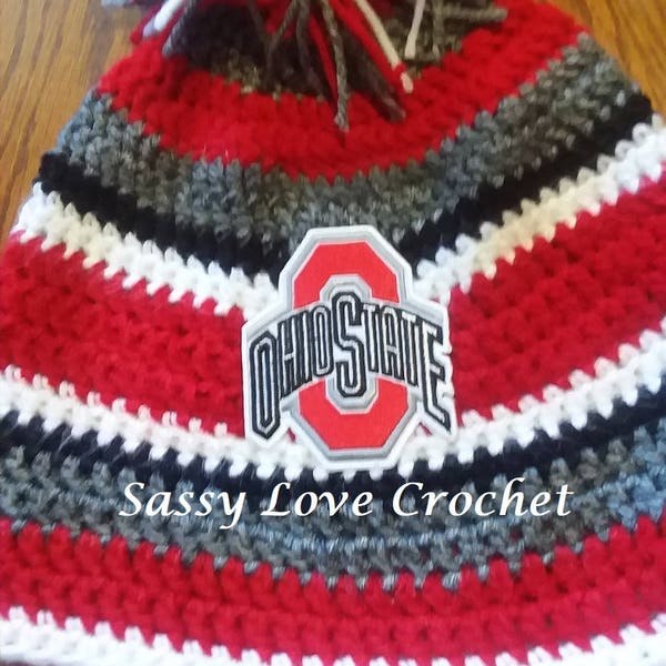 Crochet Ohio State Buckeye Hat Pattern, OSU Buckeyes Crochet Hat Pattern,Scarlet, Grey and White  - INSTANT DOWNLOAD