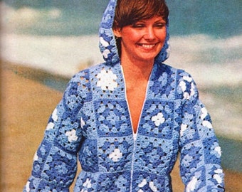 Crochet Granny Square Jacket Pattern, Crochet Jacket,crochet hooded tunic pattern - PDF Download