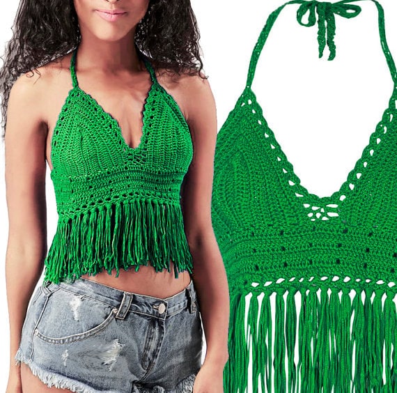 fringe hem crochet halter top