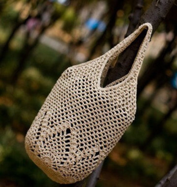 Crochet Shoulder Bag Pattern, Boho Purse Tote Handbag, Market Tote