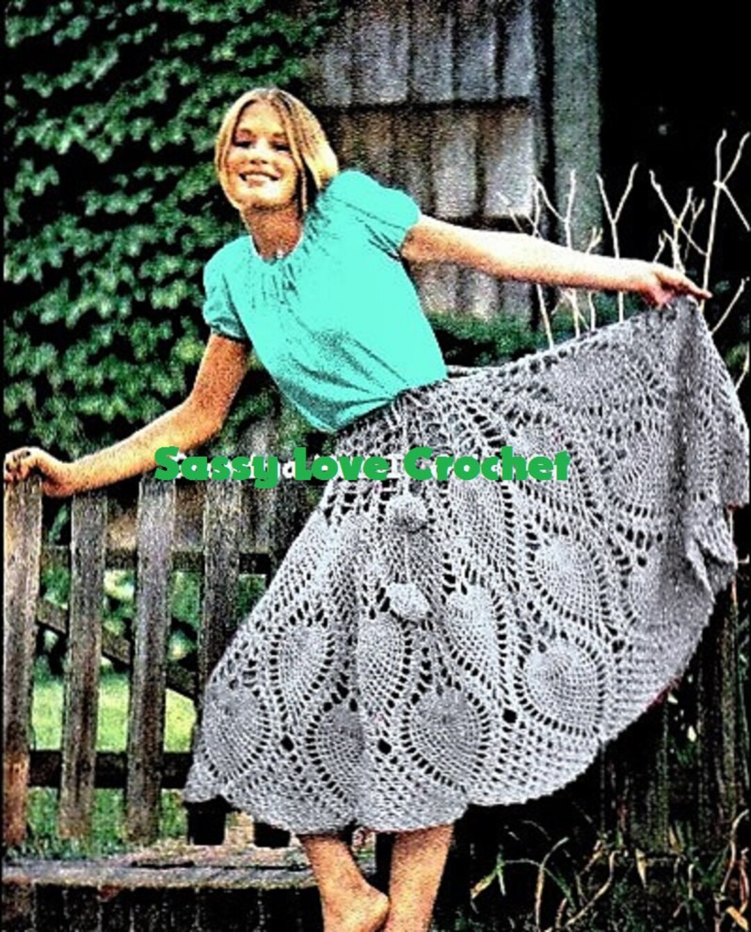 Crochet Gray Pineapple Skirt Poncho Shabby Chic Wrap PATTERN