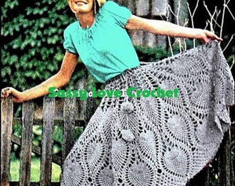Crochet Gray Pineapple Skirt Poncho Shabby Chic Wrap PATTERN - Summer Ladies Womens PDF Download- SIZES 8 to 16 U.S.Version