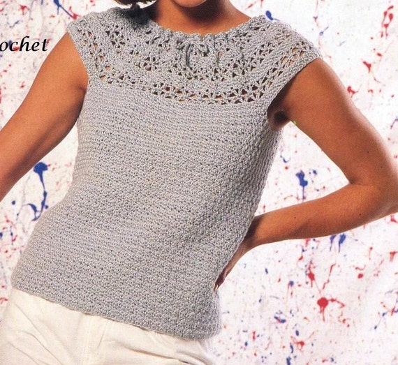 Patrón de blusa de crochet Tamaño: 30-40' Canesú de encaje de