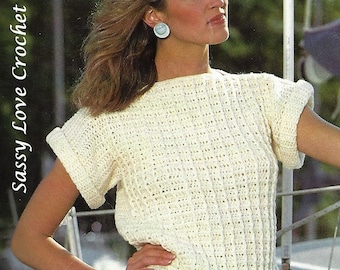 Crochet Sailing Sweater - Waffle Stitch Pullover Sweater Pattern, Summer Beach Ladies Womens Sweater Pattern - PDF Download