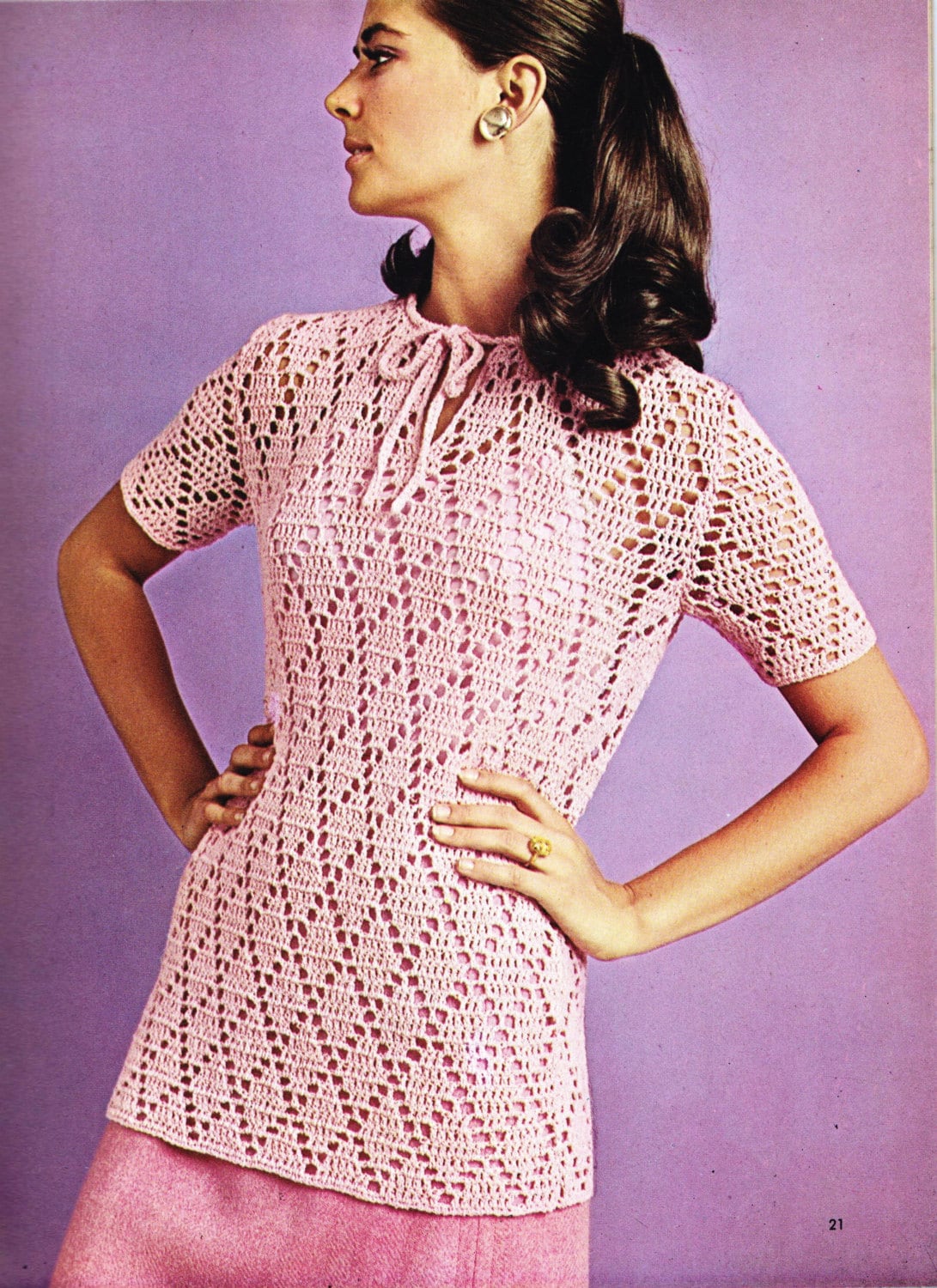 Crochet Pink Diamond Lace Blouse Top Pattern - PDF Download