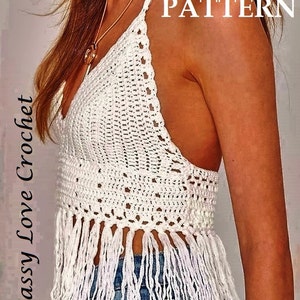 Crochet Halter Top Glamorous Fringe PATTERN - Crochet Crop Top Festival PATTERN, Beach Crop Top Pattern -Digital Download