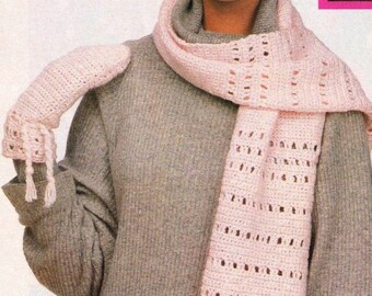 Pink Set Crochet Pattern Hat Beret Scarf Gloves Mittens  display picture 2