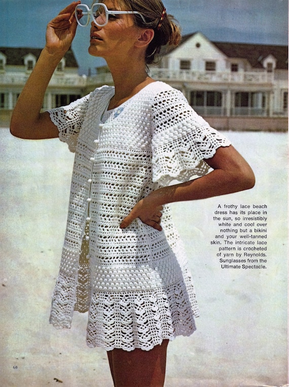 Crochet Tunic Pattern, White Summer Bikini Beach Cover-up Tunic Dress ...