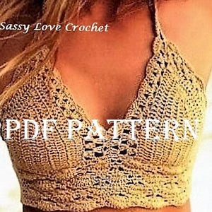 Crochet Bronze Brazilian Bikini Pattern,Festival crochet crop top pattern, bikini top pattern, halter top pattern Digital Download image 1