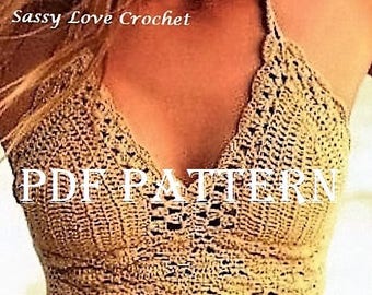 Crochet Bronze Brazilian Bikini Pattern,Festival crochet crop top pattern, bikini top pattern, halter top pattern- Digital Download