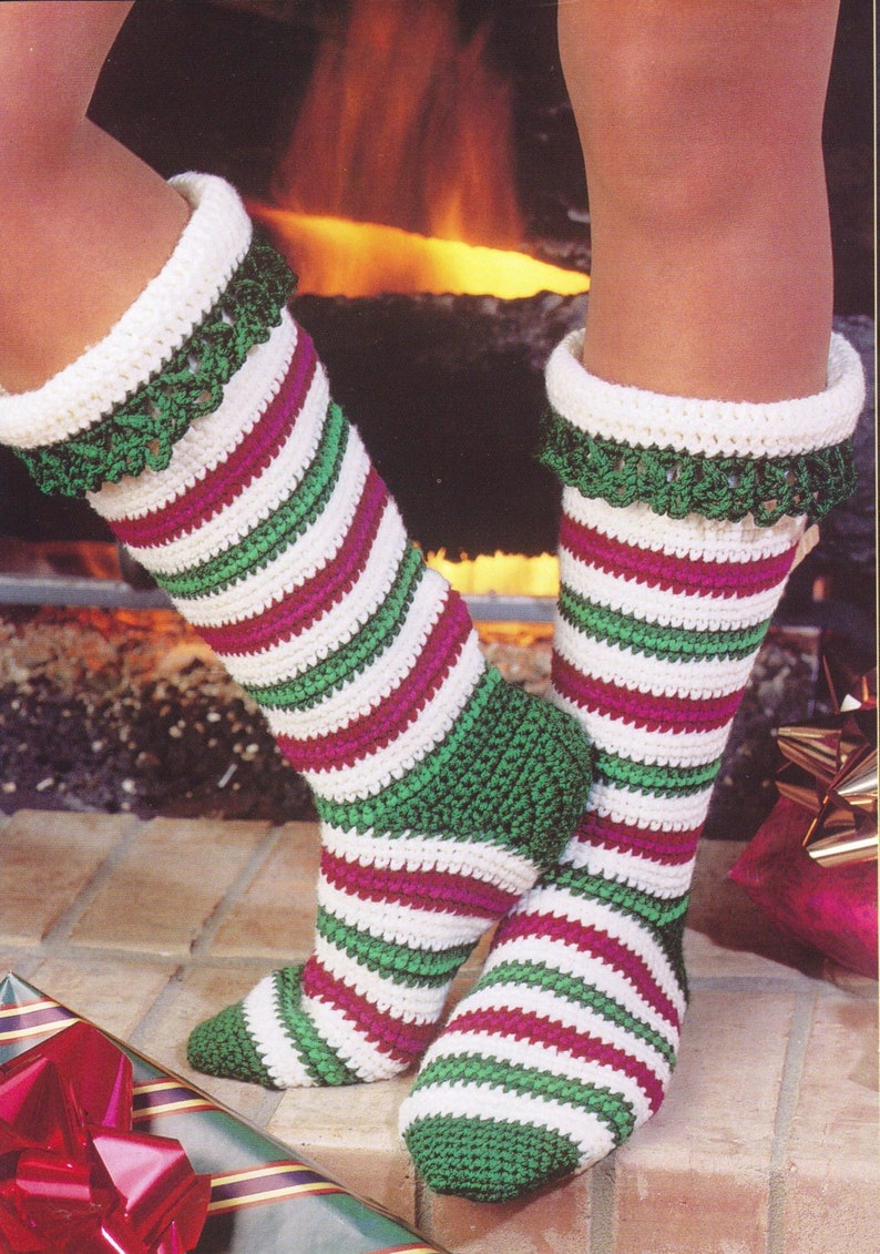 Crochet Socks Pattern, Crochet Holiday Christmas Socks PDF Download image 1