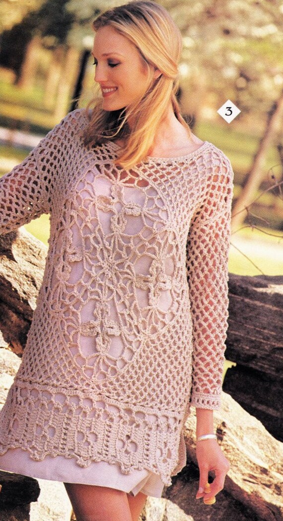 tunic dress crochet pattern Crochet Summer Beach Tunic Top Motif Ladies Women's Coverup Pattern, Crochet  Dress Pattern- PDF Download