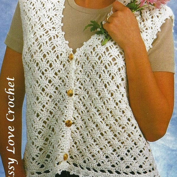 Crochet Diamond Lace Vest Pattern, Summer Womens Ladies Cottage Chic PATTERN - Wedding, T-Shirt -PDF Download