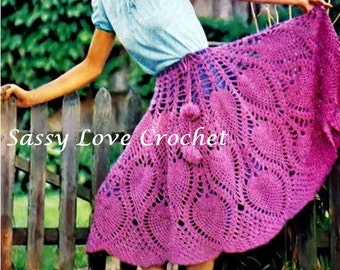 Crochet Pink Pineapple Skirt Poncho  Shabby Chic Wrap PATTERN - Summer Ladies Womens Cottage Chic - PDF Download- SIZES 8 to 16 U.S.Version