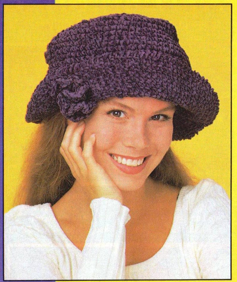 Crochet Chenille Purple Floppy Flower Hat Pattern with crochet | Etsy