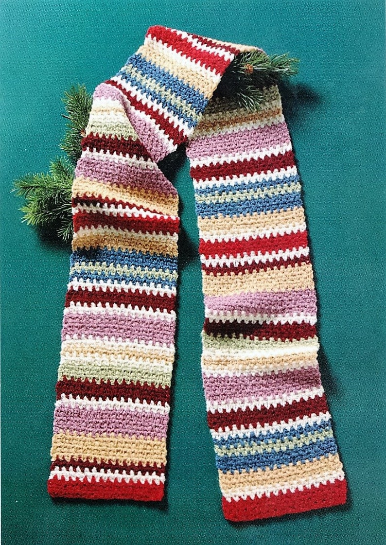 Crochet Striped Scarf PATTERN Scrap Yarn Striped Scarf | Etsy