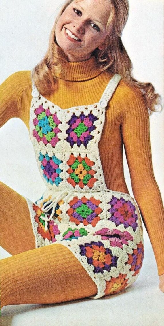 Crochet Granny Square Overalls Pattern Boho Hip Hugger Hot Etsy