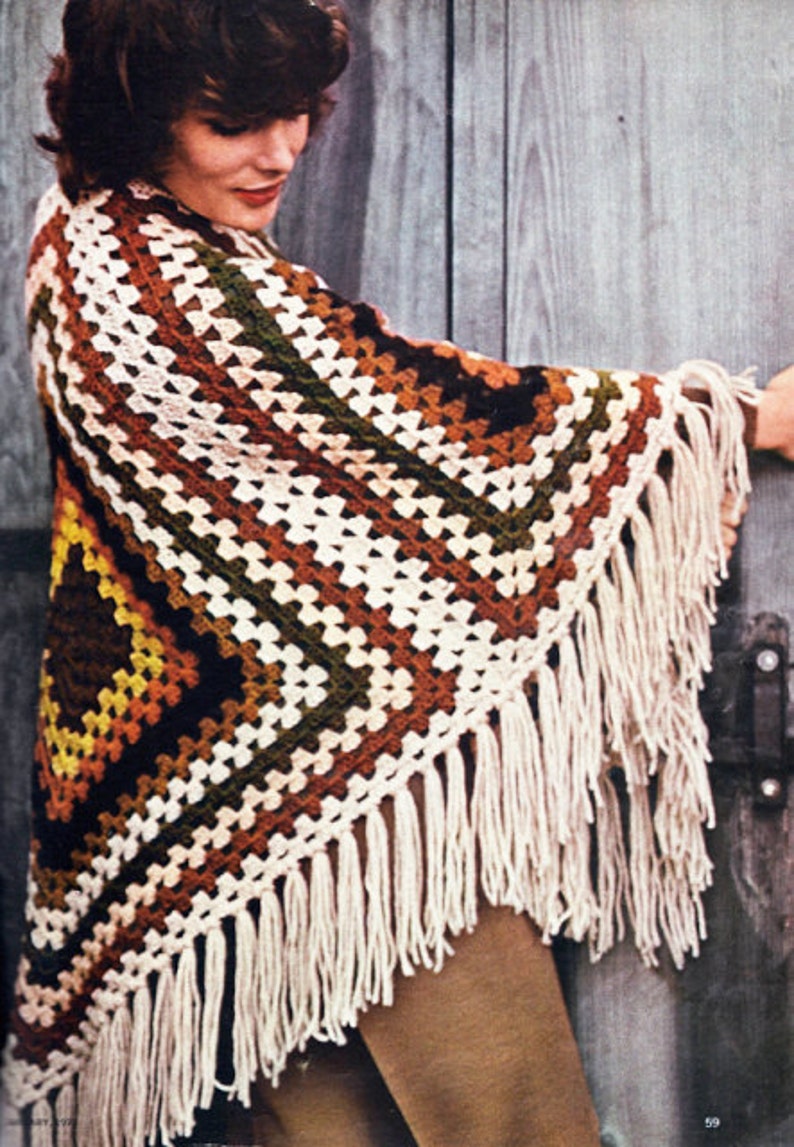 Crochet Boho Hippie Granny Square Poncho PATTERN Vintage | Etsy