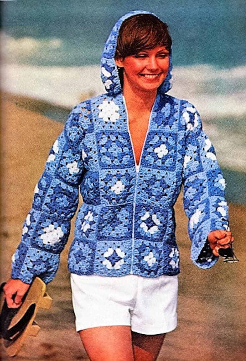 CROCHET Granny Square Hooded Jacket Pattern Crochet Zipper Etsy