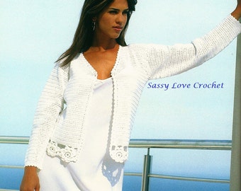 Crochet Cardigan Beach Top Sweater Pattern Rose Flowers Edging, Plus Sizes -PDF DOWNLOAD- U.K. Version