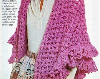 Crocht Wrap Pink Lover's Knot-stitch Shawl - Gossamer Triangle Shawl Lace Pattern Shawl  Scarf  Wrap-  PDF Download