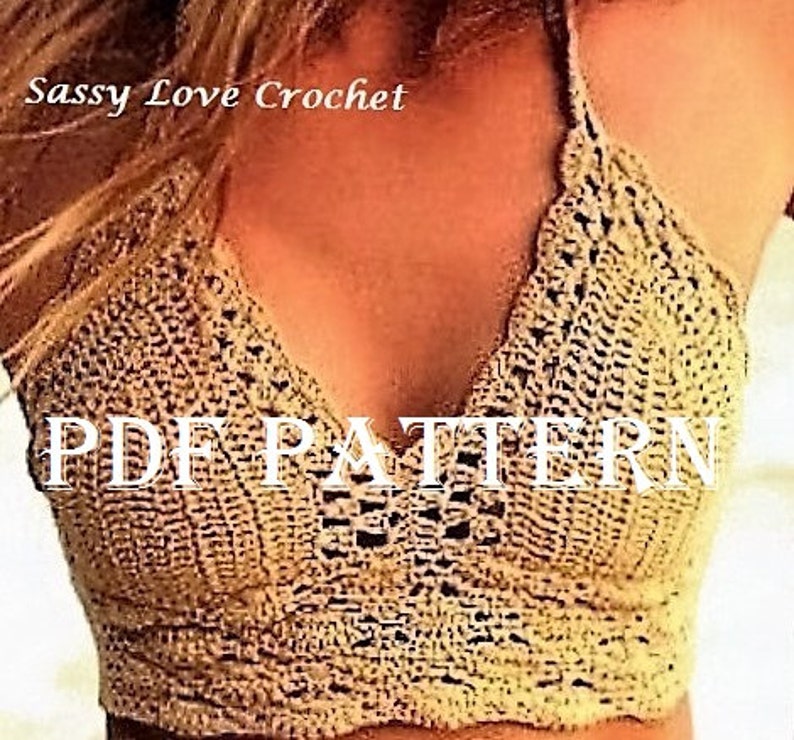 Crochet Bronze Bikini Pattern, Halter Bikini Pattern & Bikini Bottoms, Bikinis swimwear Boho Gypsy Festival Digital Download image 3